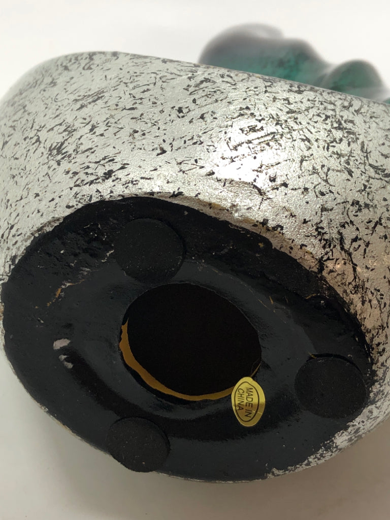 TEAL/BLACK ABSTRACT ART SCULPTURE.