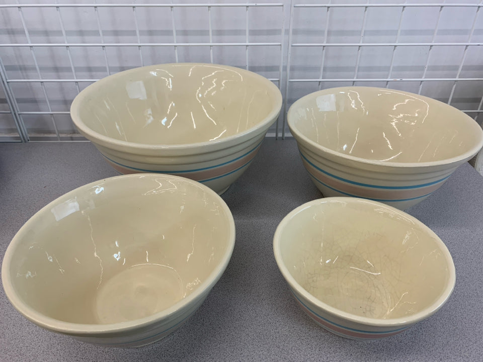 4PC VTG USA OVENWARE STRIPED NESTING BOWLS.