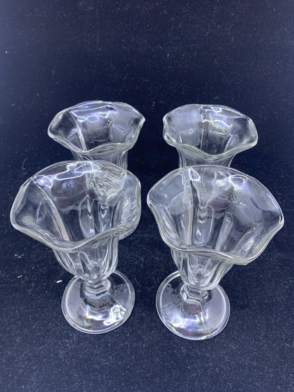 4 GLASS SUNDAE CUPS W/ WAVY EDGE.
