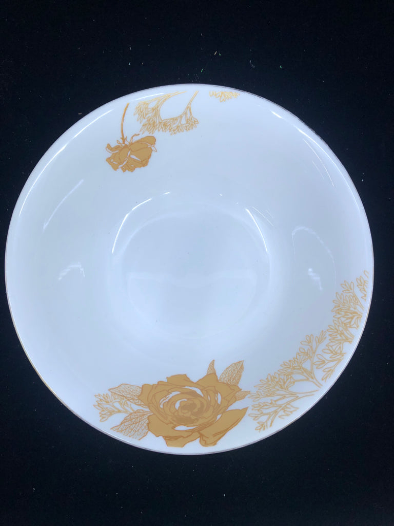 UNIWARE OPAL GLASS SERVING BOWL W TAN FLORAL.