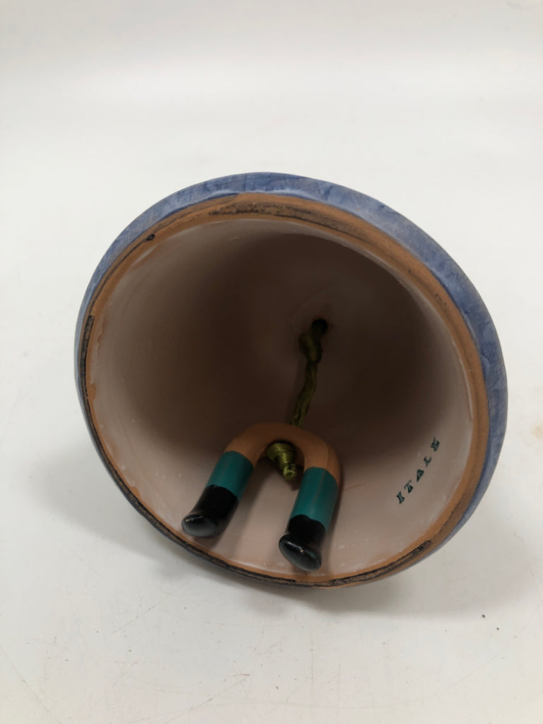 POTTERY SMALL HANGING BELL- PINK/ BLUE.