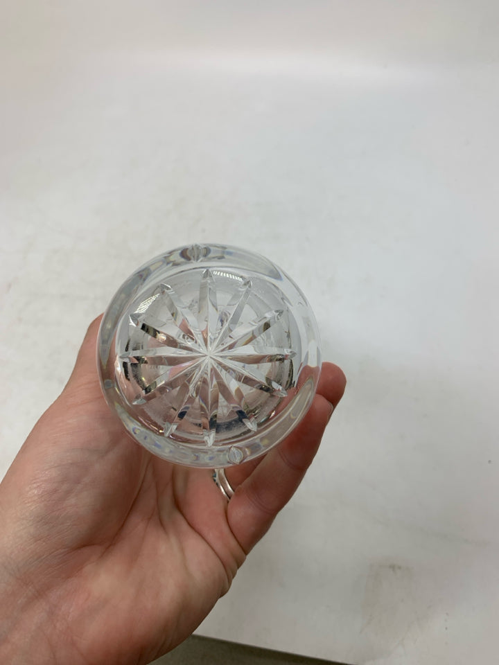HEAVY BOTTOM STAR PATTERN CRYSTAL VASE W/ UNEVEN TOP.