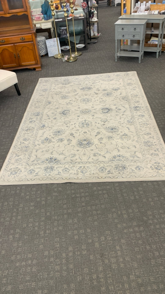 CREAM LARGE RUG W/ BLUE FLORAL DETAIL DYNAMIC RUGS.