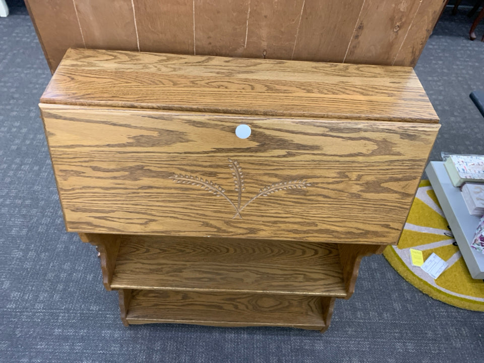 VTG SECRETARY DESK W 2 SHELVES AND WHEAT PATTERN.