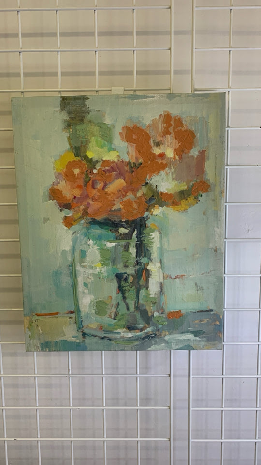 ABSTRACT FLOWERS IN VASE CANVAS WALL ART.