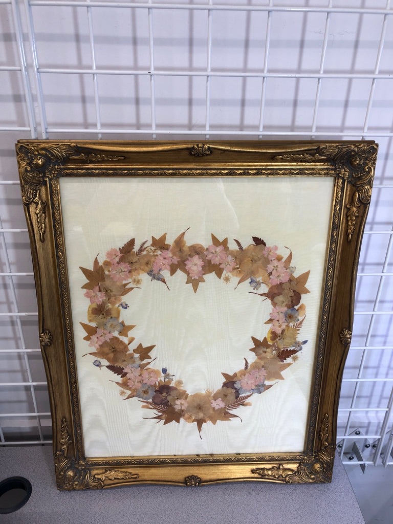 FRAMED PRESSED FLOWER HEART.