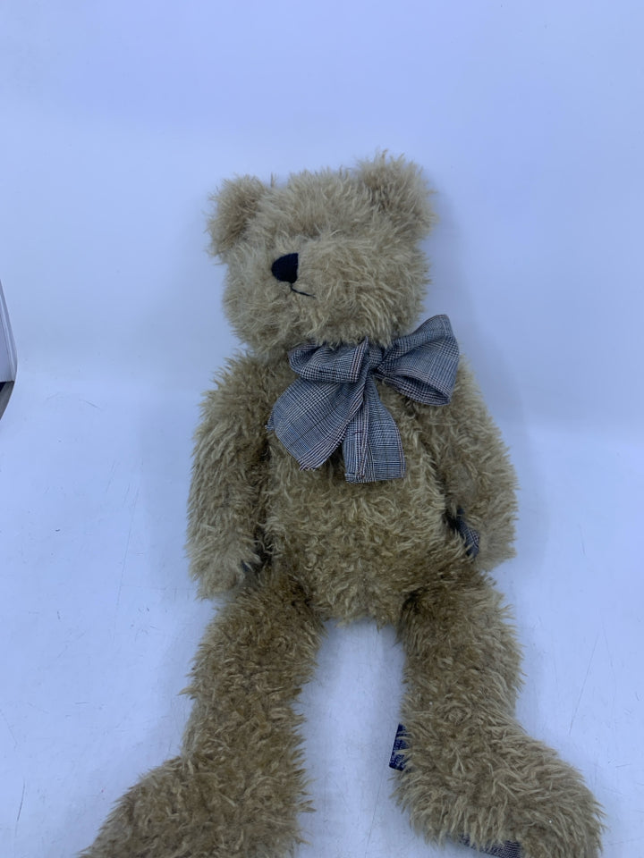 TAN BEAR MUSIC WINDUP W/ PLAID BOW.