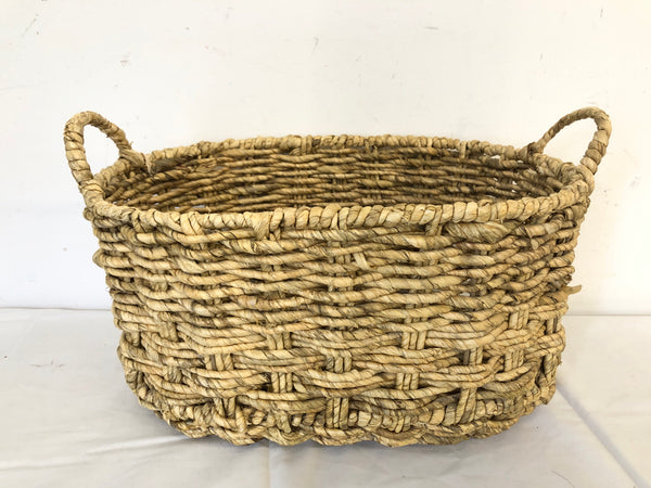 BLONDE WOVEN BASKET W 2 HANDLES.