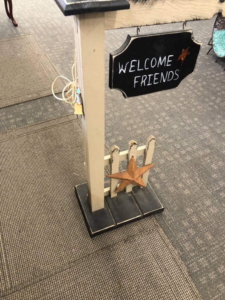 WELCOME FRIENDS WOOD LANTERN POST.