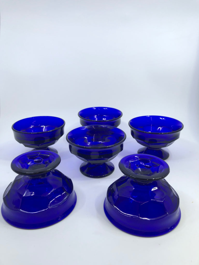 6 COBALT BLUE GLASS DESSERT CUPS.