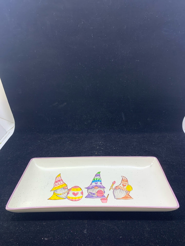 CERAMIC EASTER GNOMES PLATTER.