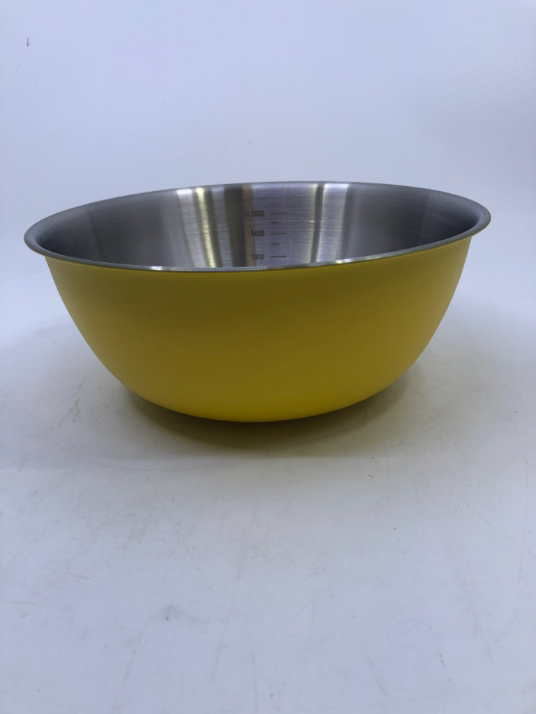 NEW YELLOW STAINLESS STEEL MEASURING BOWL.