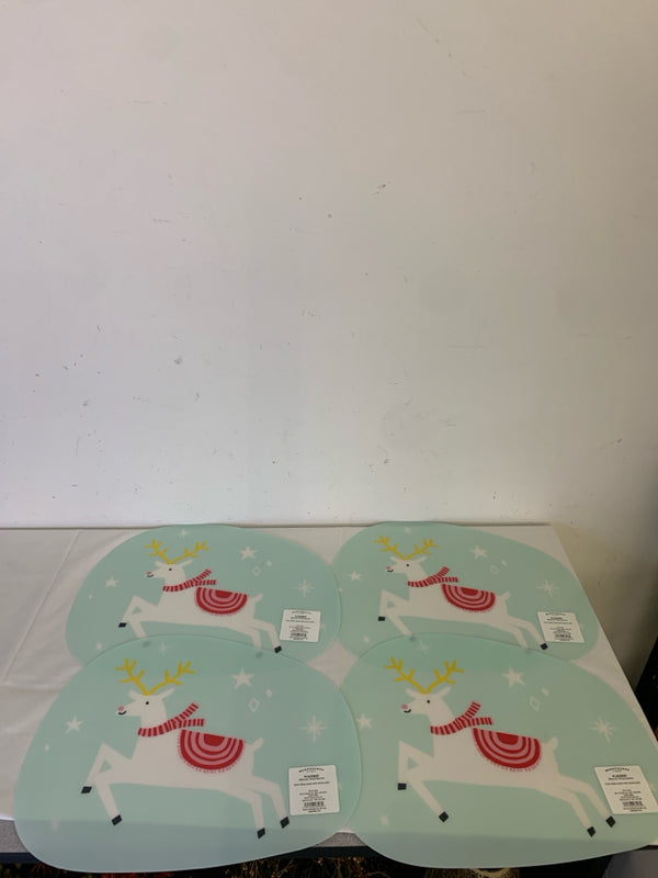 4 TEAL REINDEER PLACE MATS.