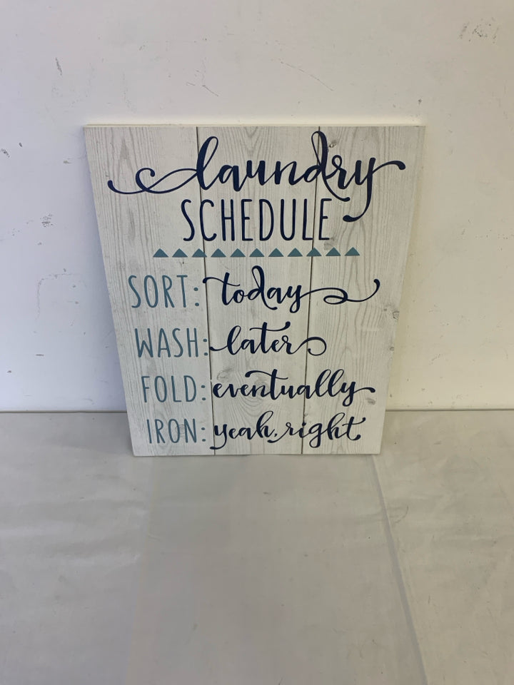 WHITE WOOD LAUNDRY SCHEDULE WALL HANGING.