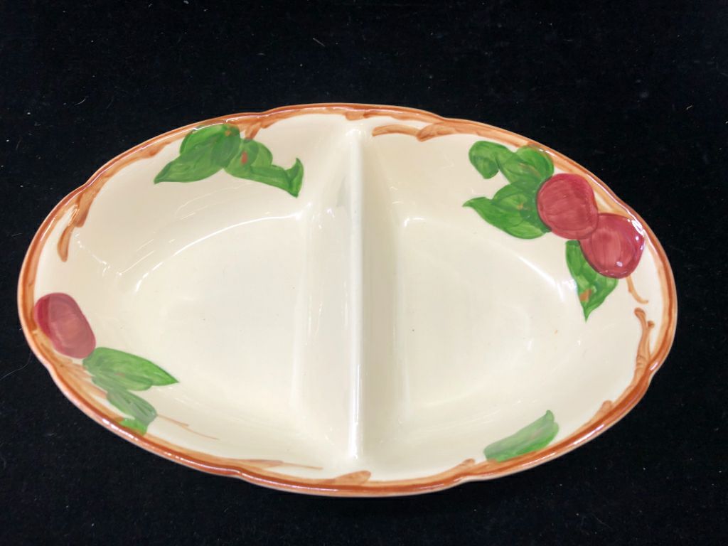 VTG APPLE CREAM DIVIDED OVAL DISH.