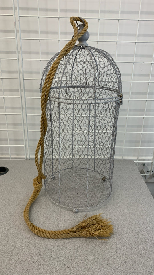 RUSTIC GRAY METAL DECORATIVE BIRDCAGE.