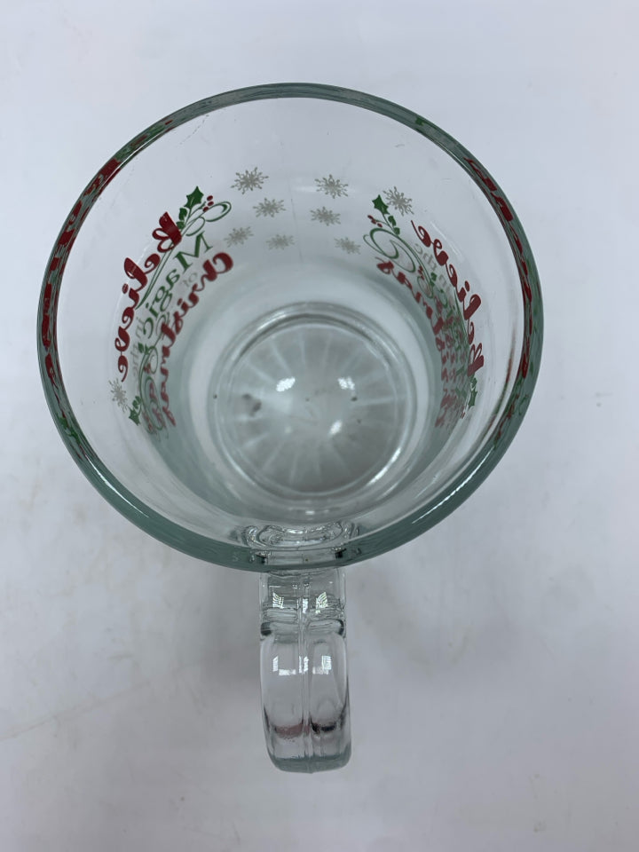BELIEVE IN MAGIC GLASS CHRISTMAS MUG.