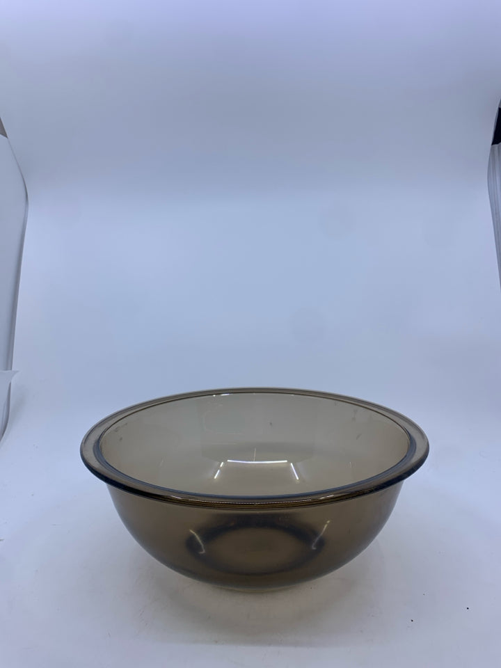 BROWN PYREX MIXING BOWL.