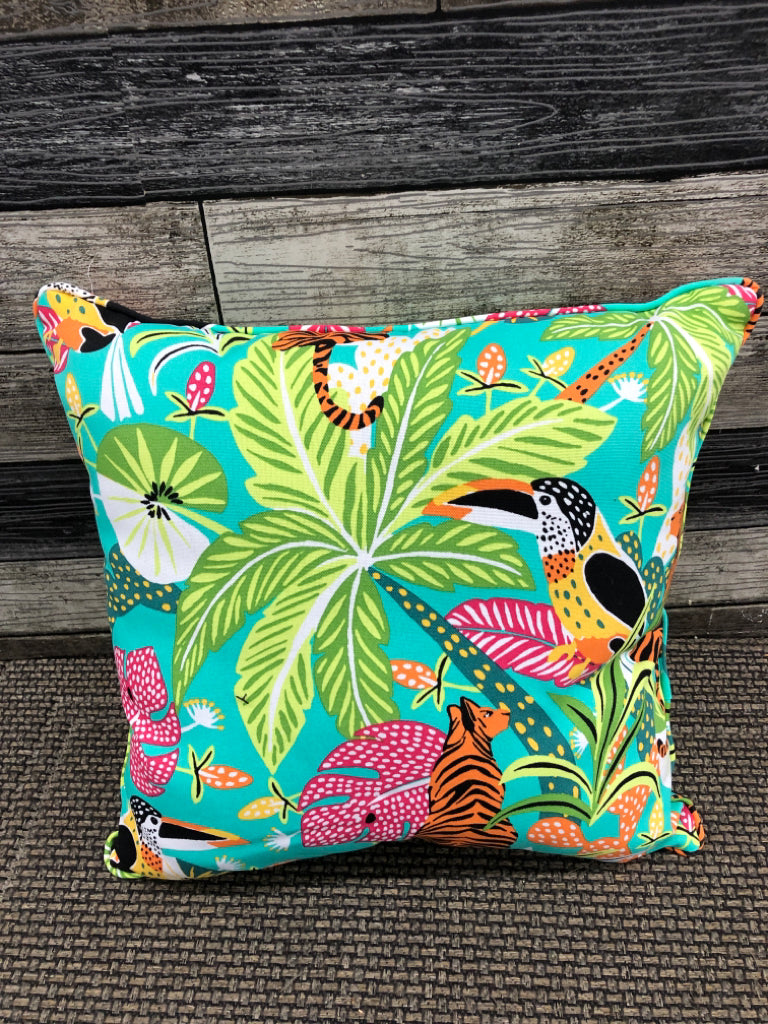 COLORFUL TIGER & PALM TREE PILLOW.