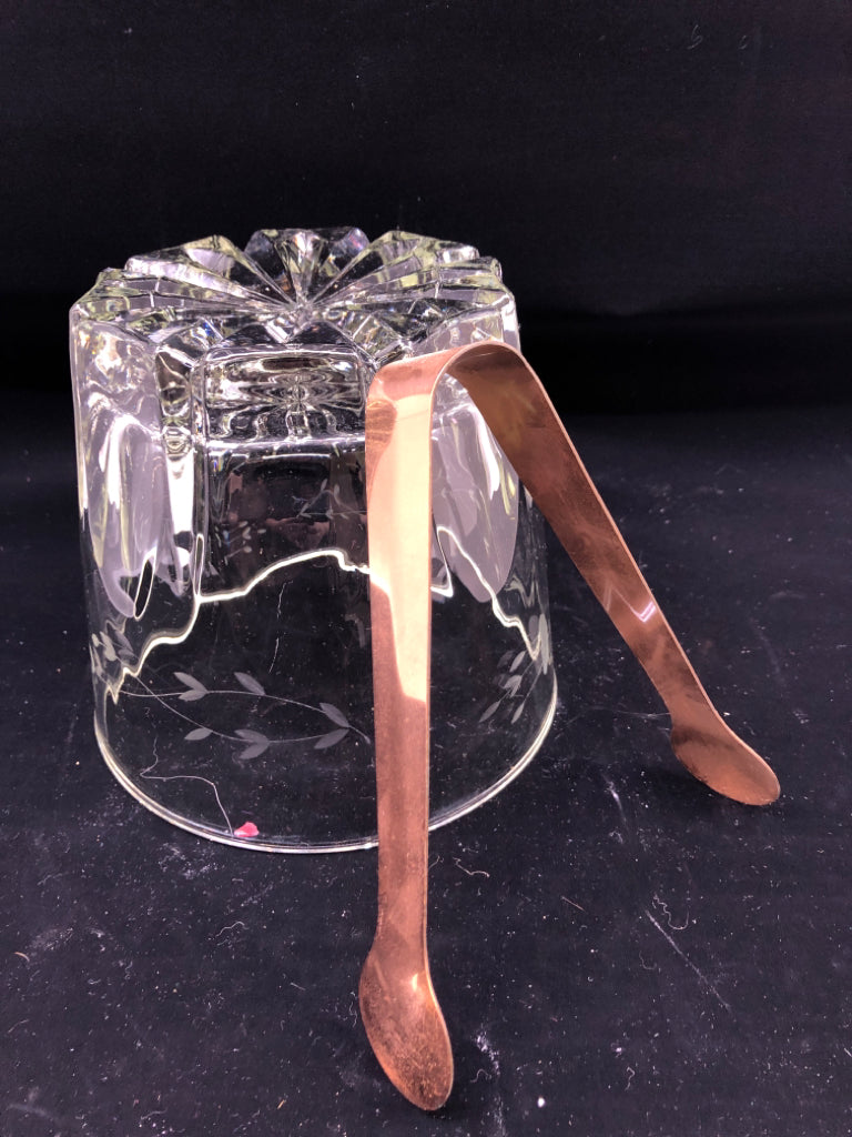 GLASS ICE BUCKET W TONGS PRINCESS HOUSE HERITAGE.