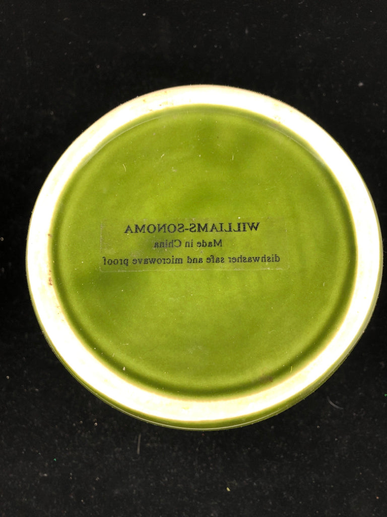 GREEN RIBBED WILLIAM SONOMA CANISTER W LID.