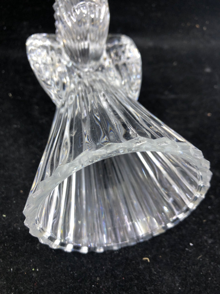 GLASS ANGEL SHAPED TAPERED CANDLE HOLDER.