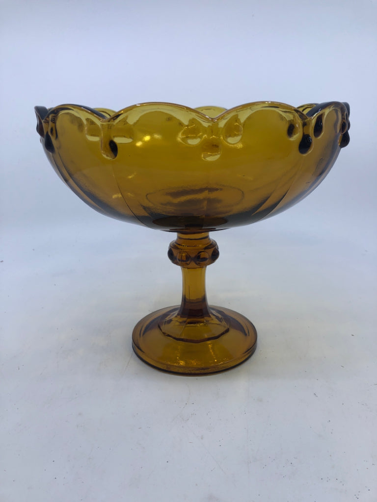 VTG LARGE AMBER GLASS CANDY DISH.