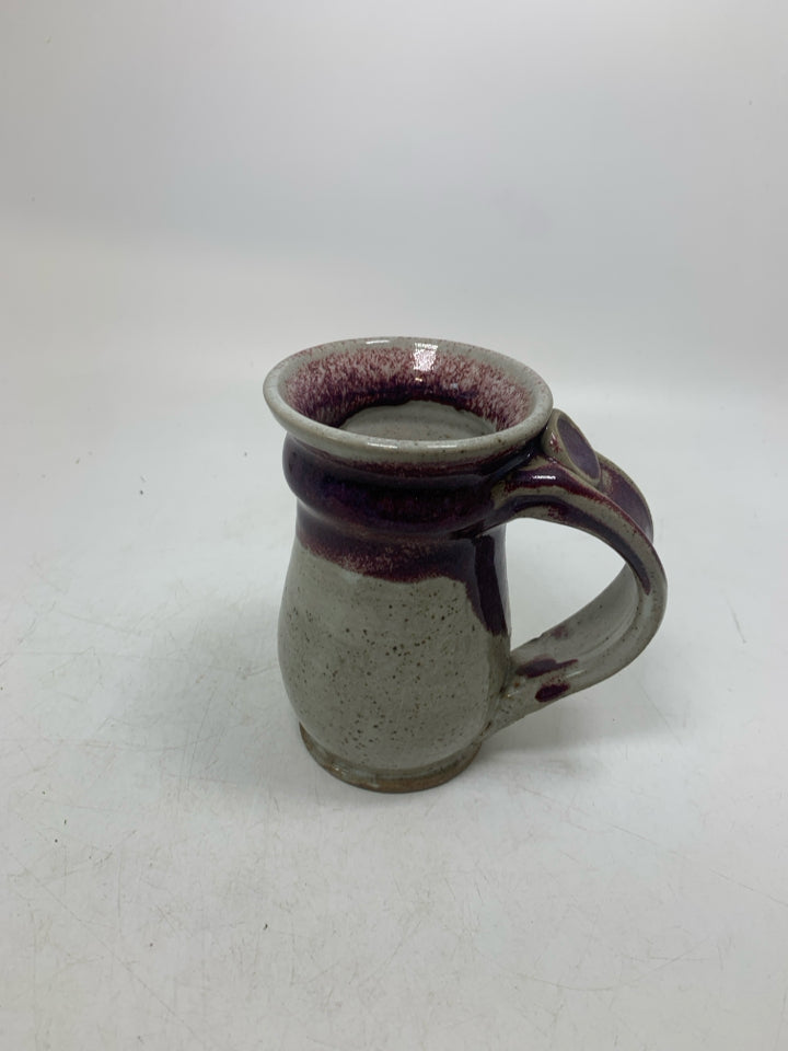 GREY/ MAROON POTTERY MUG.