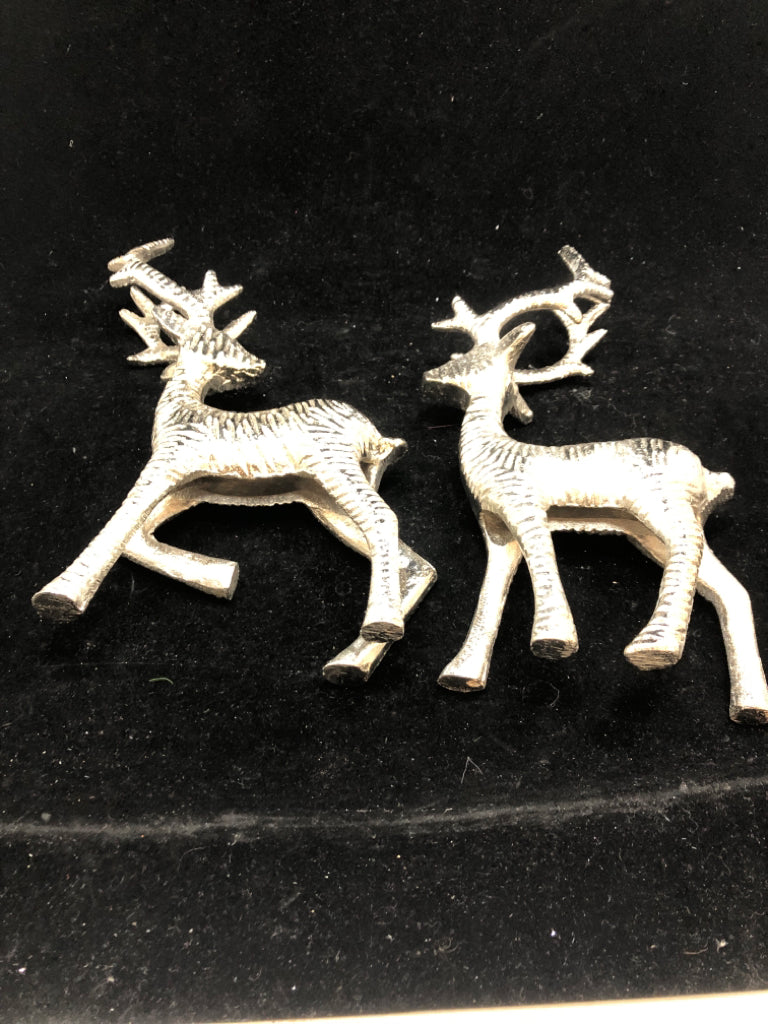 2 TEXTURED SILVER METAL STANDING REINDEER.