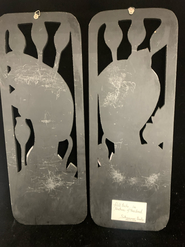 2 PC BLACK AND SILVER W GOLD ACCENTS WOMAN WALL HANGING.