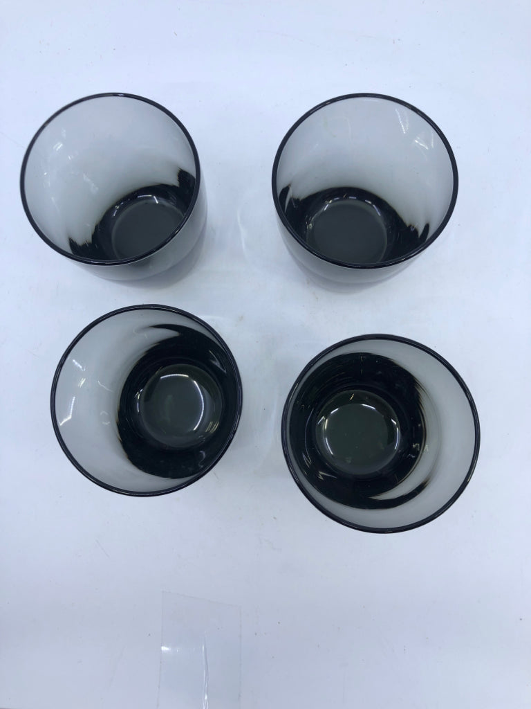 4 BLACK SMOKEY HEAVY BOTTOM GLASSES.