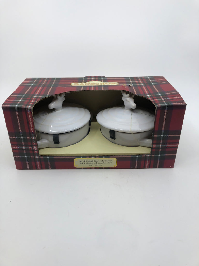 NIB SET OF 2 MINI DEER STAG CASSEROLE DISHES.