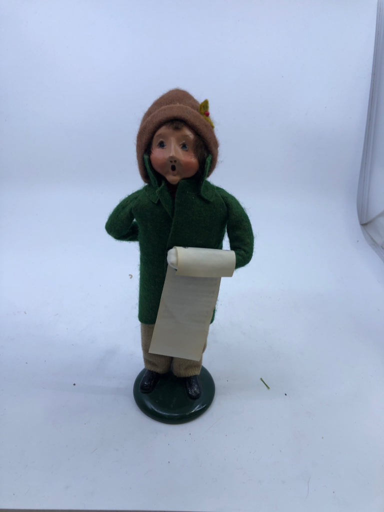 BYERS' CHOICE BOY IN GREEN COAT-1990.