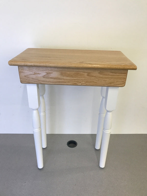 HANDMADE SOLID WOOD TOP WHITE LEGS SIDE TABLE.