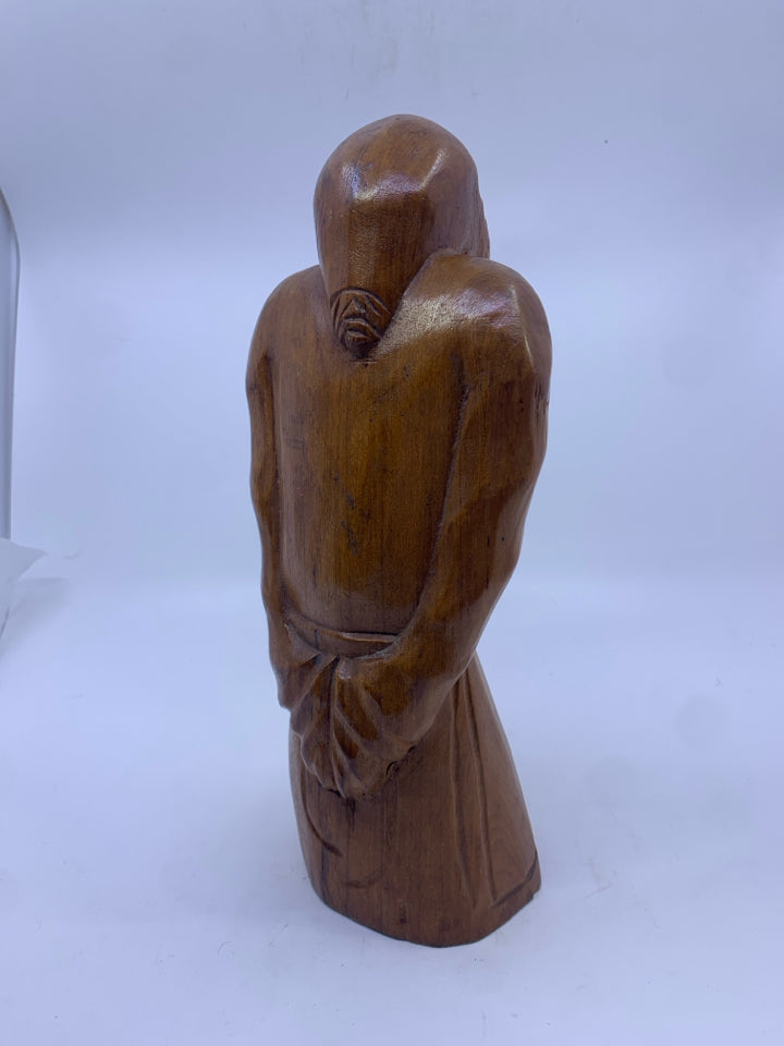 WOOD CARVED MAN W/ HANDS BEHIND BACK LONG BEARD.