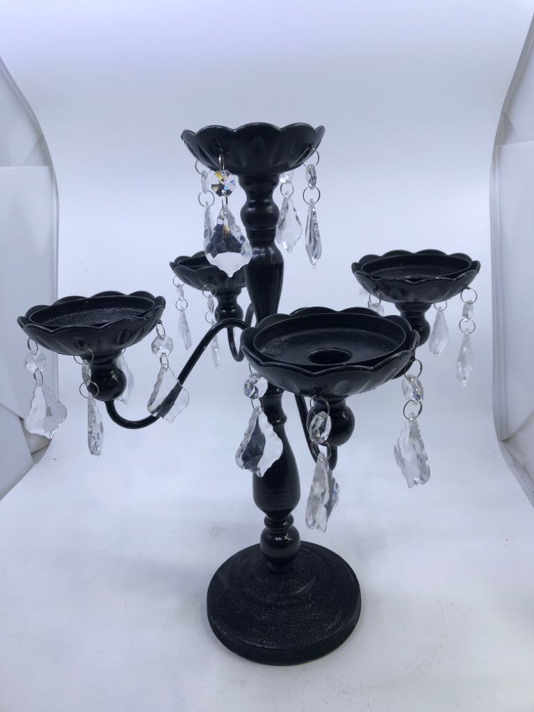 BLACK METAL W/JEWELS CANDLESTICK HOLDER.