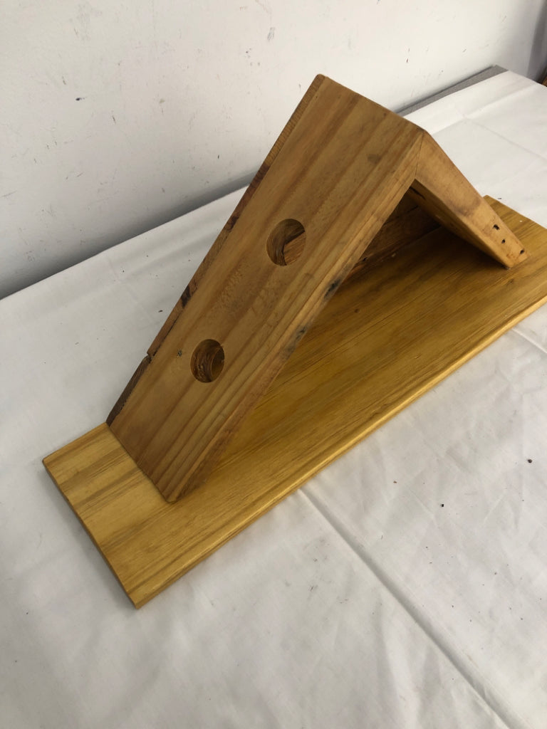 WOOD 4 HOLE WINE BOTTLE HOLDER.