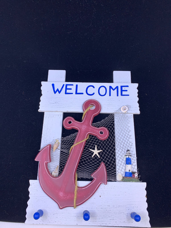 WELCOME WALL HANGING W ANCHOR AND 3 PEGS.