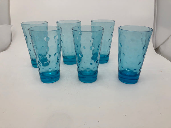 6 VTG LIGHT BLUE GLASSES W/ EMBOSSED CIRCLES.