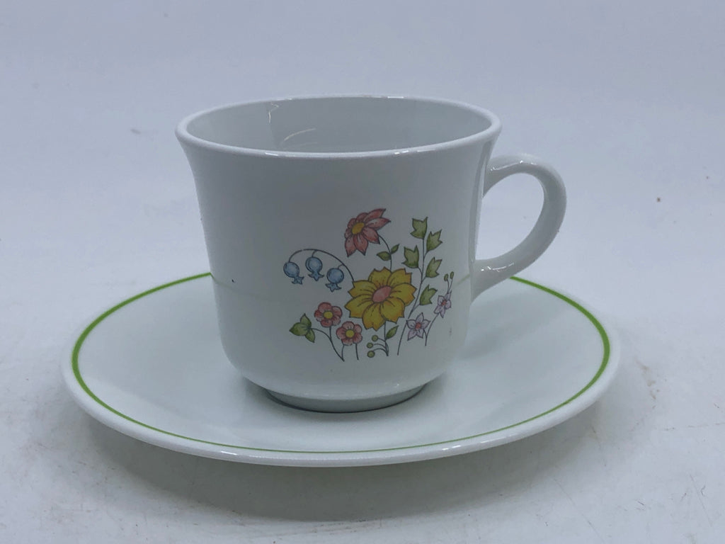 16PC PASTEL FLORAL CUP AND SAUCER SET- CORELLE 8 MUGS, 8 SAUCERS.