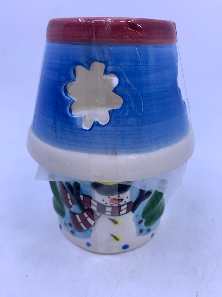 2PC SNOWMAN CANDLE HOLDER.