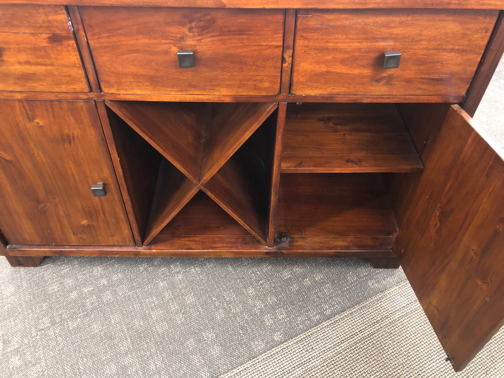 DARK WOOD 3 DRAWER 2 CABINET BUFFET W WINE RACK.