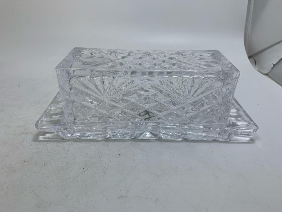 VTG LARGE LEAD CRYSTAL COVERED BUTTER DISH.