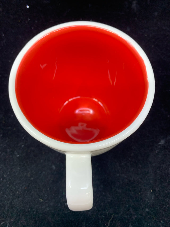 WHITE W/ RED JOY COFFEE MUG-RAE DUNN-5"