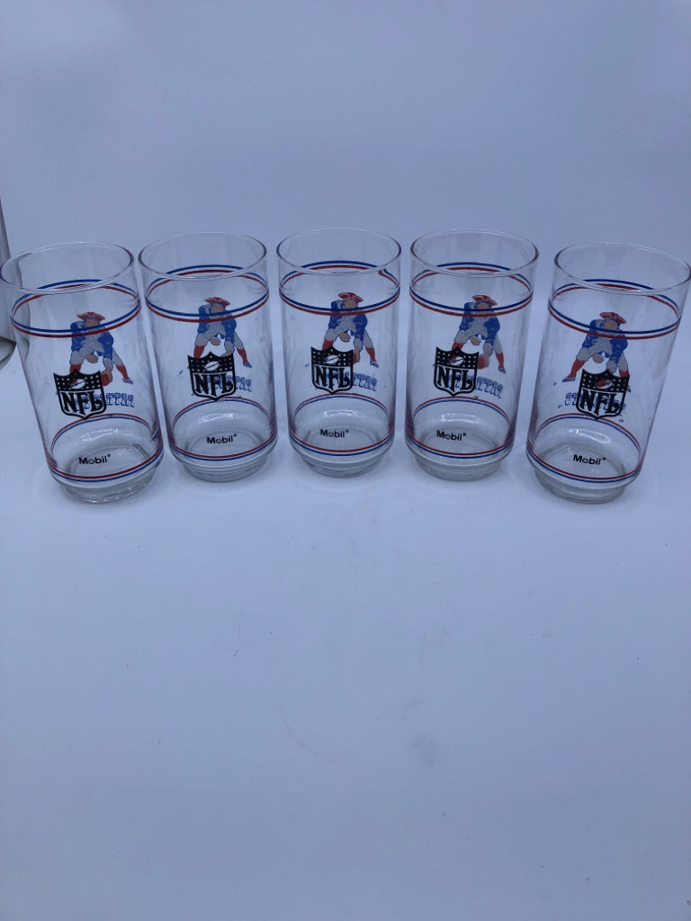 5 NFL PATRIOTS WATER GLASSES.