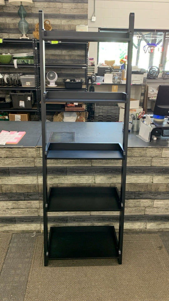 BLACK LEANING WALL SHELF.