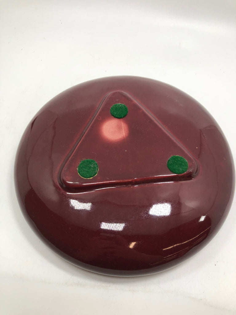 VTG SHORT BURGUNDY BULB PLANTER.