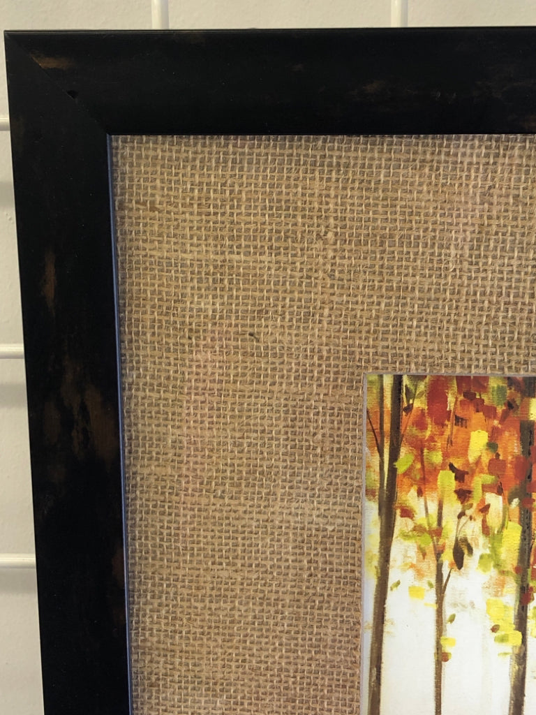 ABSTRACT TREES W RED/ORANGE LEAVES IN BLACK FRAME WALL ART.