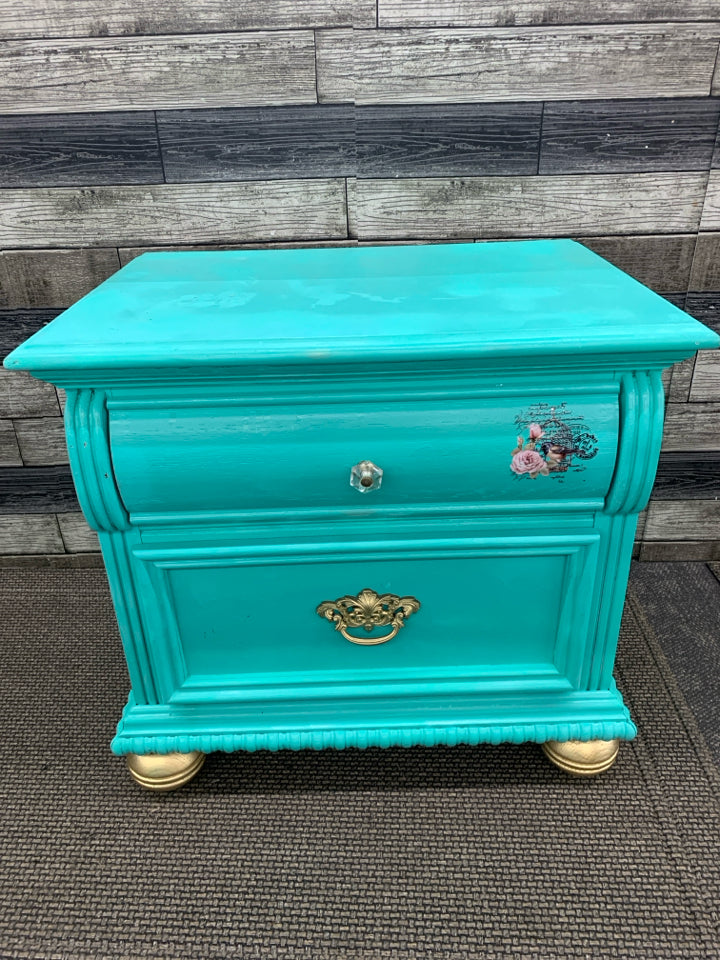 BRIGHT TEAL 2 DRAWER NIGHT STAND.