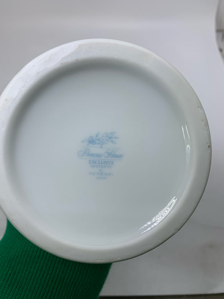 SMALL PORCELAIN CANISTER W/ PAINTED FLOWERS/BOWS.